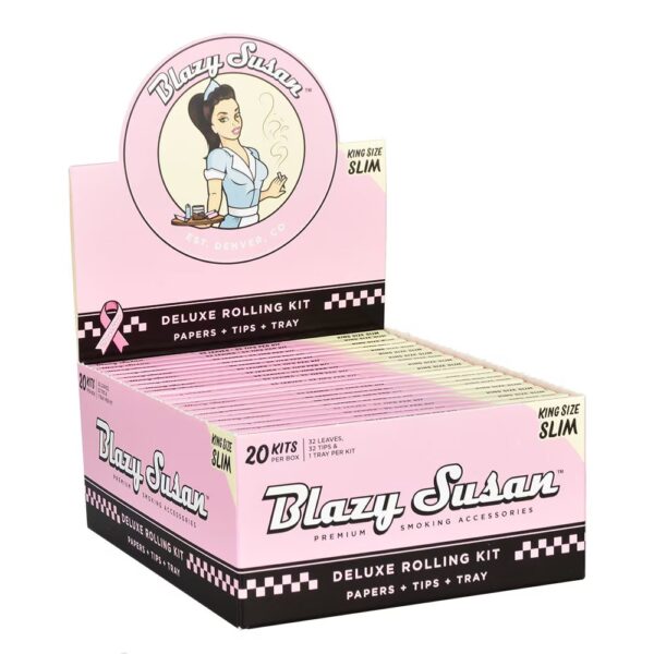 Giấy Blazy Susan Hồng Kingsize + Tips +Mâm cuốn Pink Blazy Susan Kingsize Slim Rolling Paper + Filters + Tray