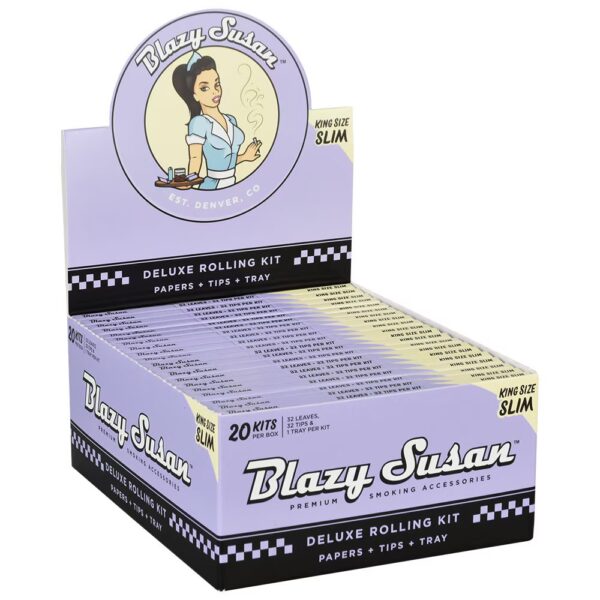 Giấy Blazy Susan Tím Kingsize + Tips +Mâm cuốn Purple Blazy Susan Kingsize Slim Rolling Paper + Filters + Tray