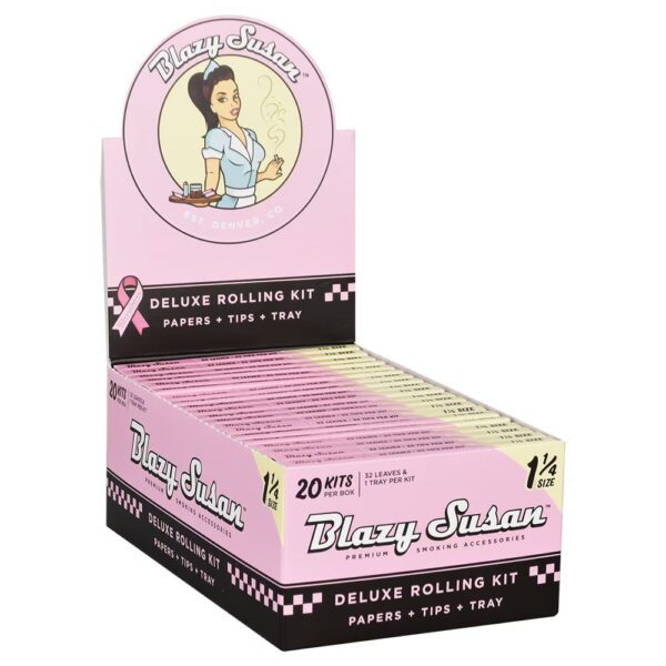 Giấy Blazy Susan Hồng ngắn + Tips +Mâm cuốn Pink Blazy Susan 1 1/4 Rolling Paper + Filters + Tray