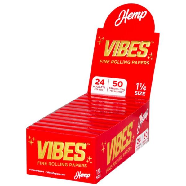 Giấy Cuốn Vibes Đỏ 1 1/4 + Tips - Vibes Red Hemp 1 1/4 + Tips Paper