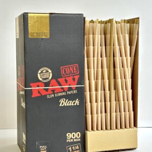 Giấy Cuốn Sẵn Gai Dầu Raw Đen 1 1/4 79mm Pre-rolled Cones 1 1/4 79mm Raw Hemp Black